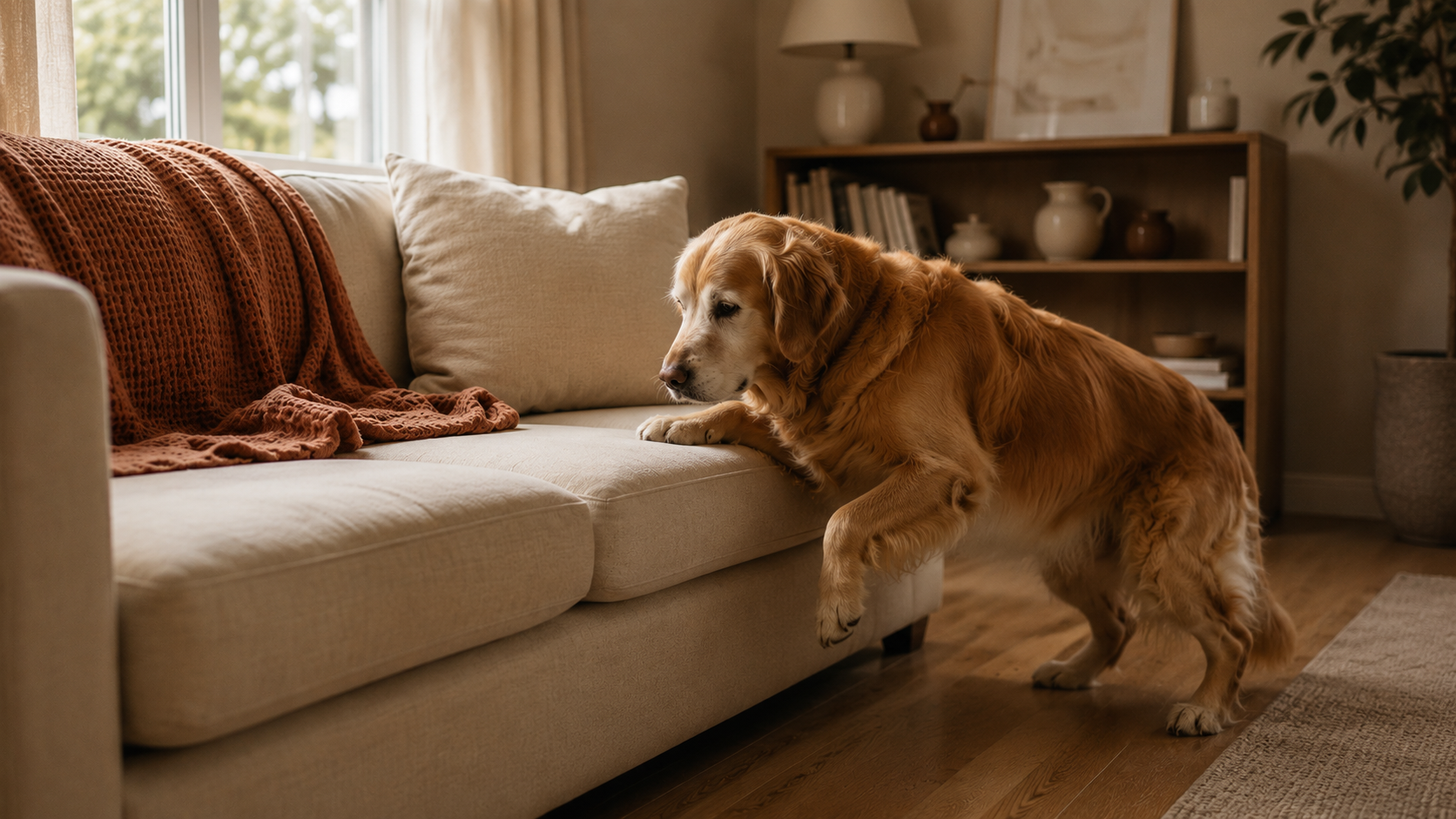 Senior dog resting at home