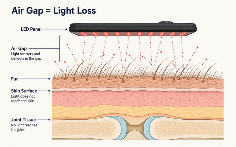 Diagram showing photons scattering off dog fur